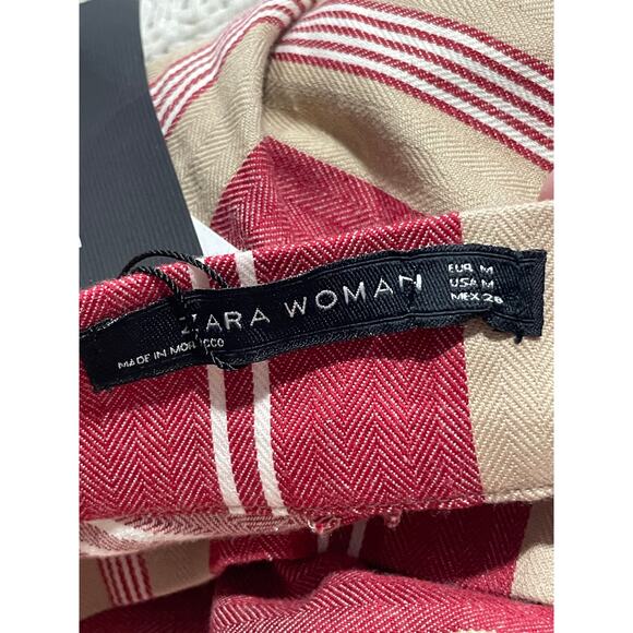 NWT Zara Woman Circle Skirt Knee Length Womens Sz Medium Pockets Stripes Red Tan - Picture 7 of 12